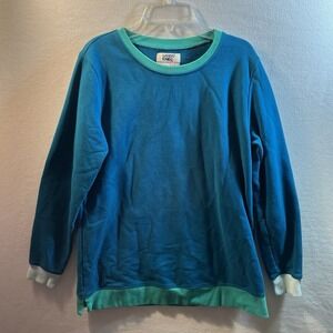 Lands' End Serious Sweats Sweatshirt Womens Small Blue Teal Green Cozy Long